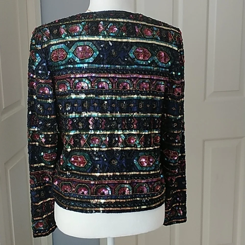 Papell Boutique Evening Beaded Sequins Jacket Vintage S - Picture 5 of 12